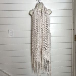 Pure Handknit Extra Long Fringed Cotton Scarf